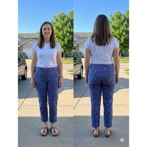 Chico's Ankle Pants 1P Petite Blue Patterned Geometric Stretch Career Casual